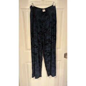 Citiknits 1X blue velvet burnout floral print pull on travel pants NWT Stretch